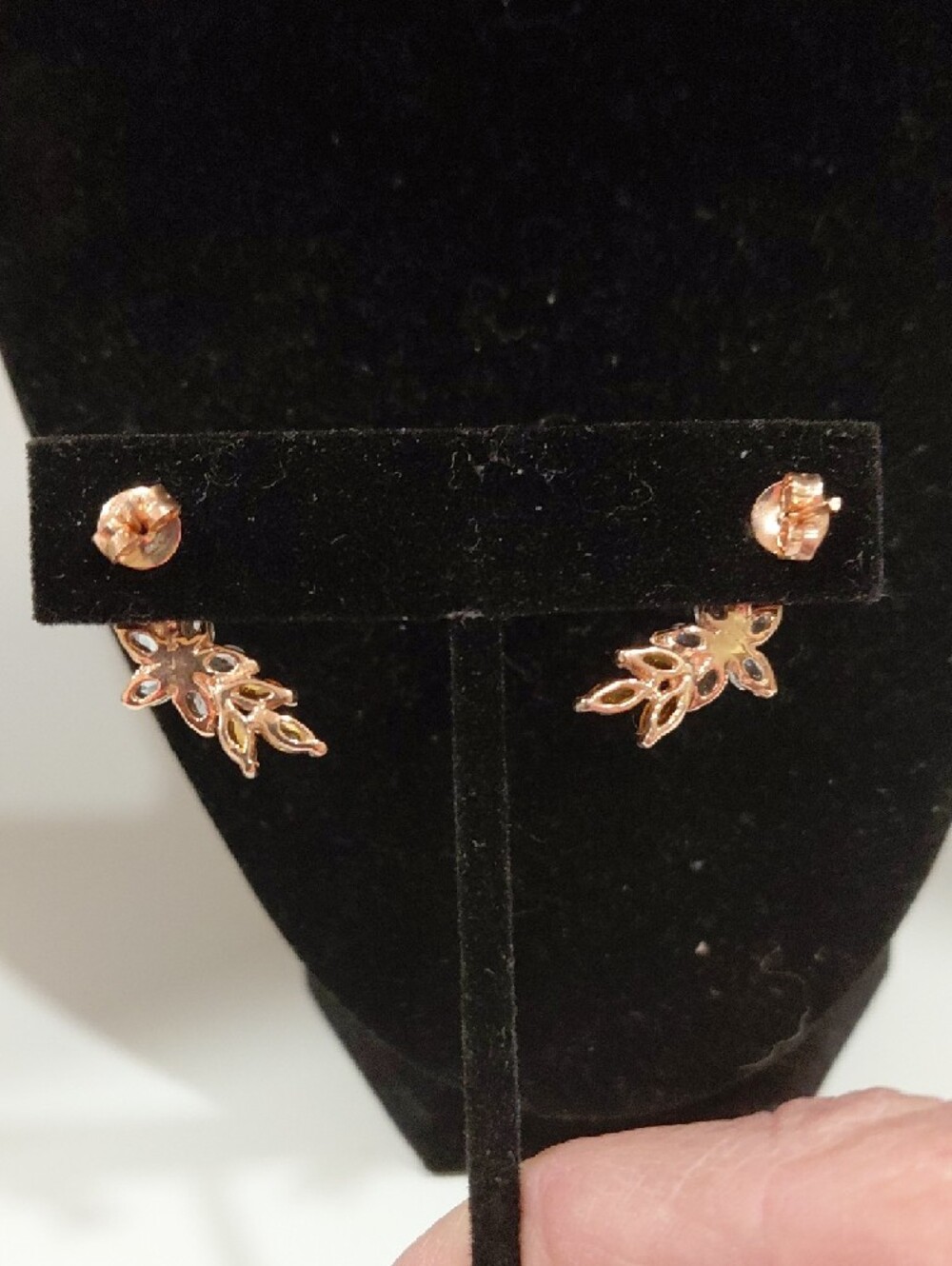 Floral Multi-Gem Cluster Climbing Post Earrings -Amethyst, Blue Topaz & Citrine. - Picture 3 of 6
